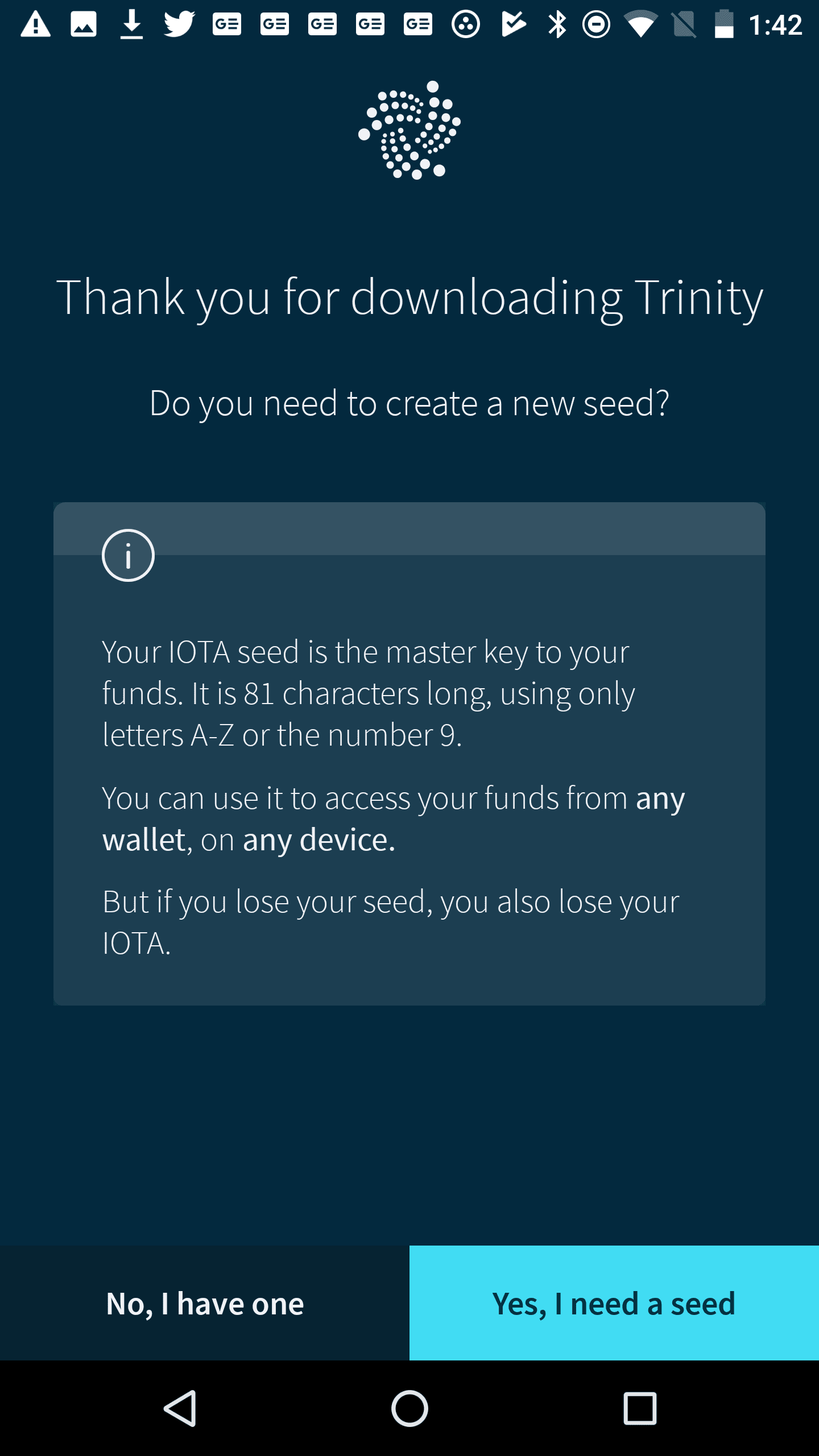 Security settings screen in the IOTA app.