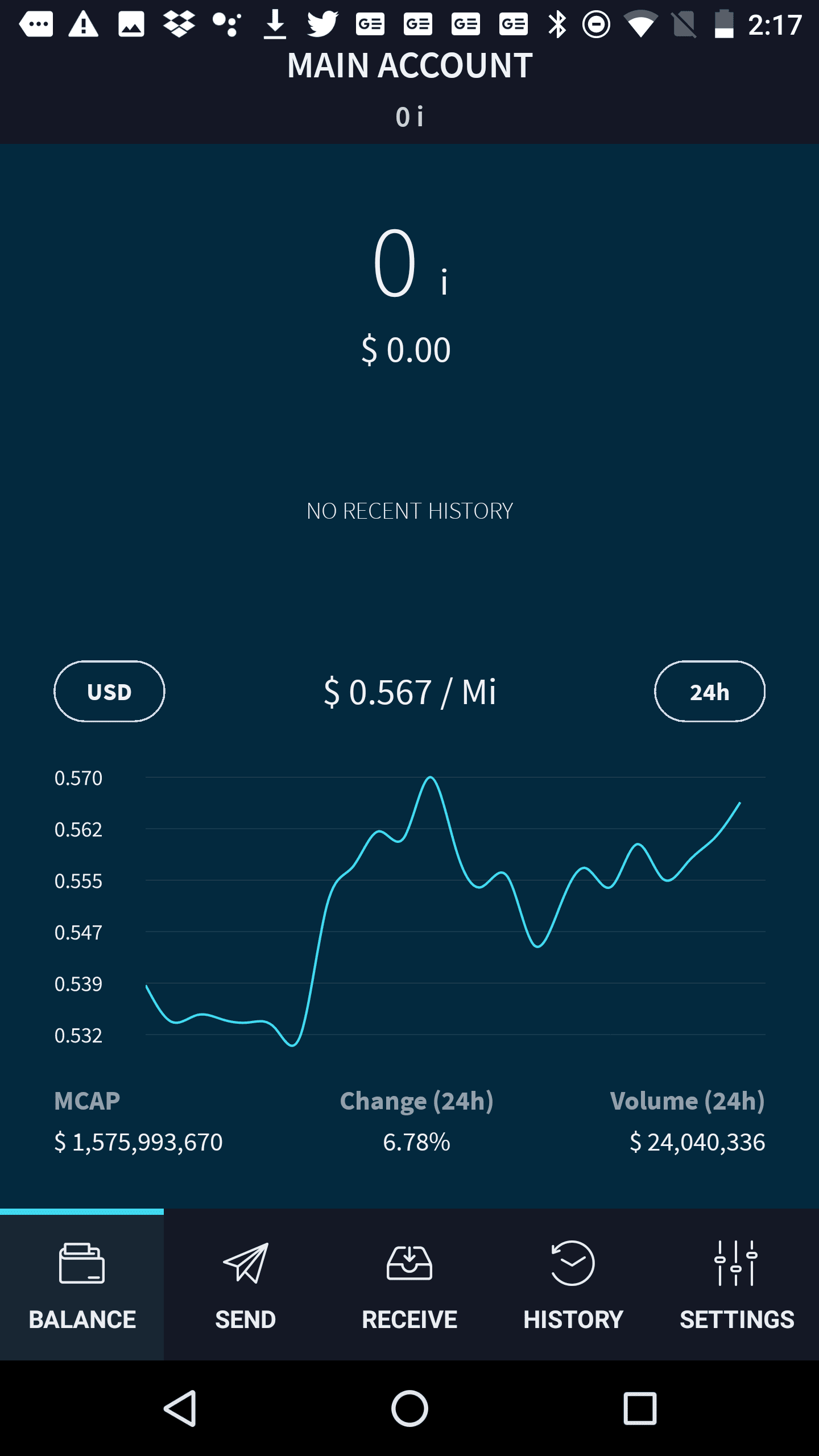 Home screen in the IOTA app.