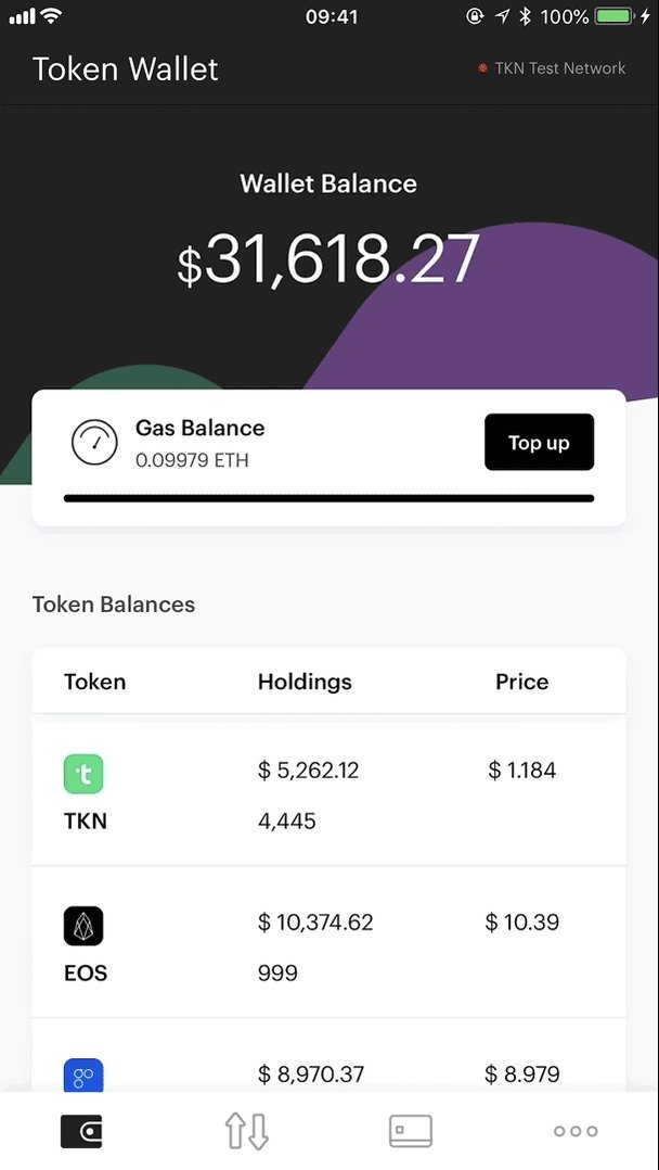 Token wallet - home screen