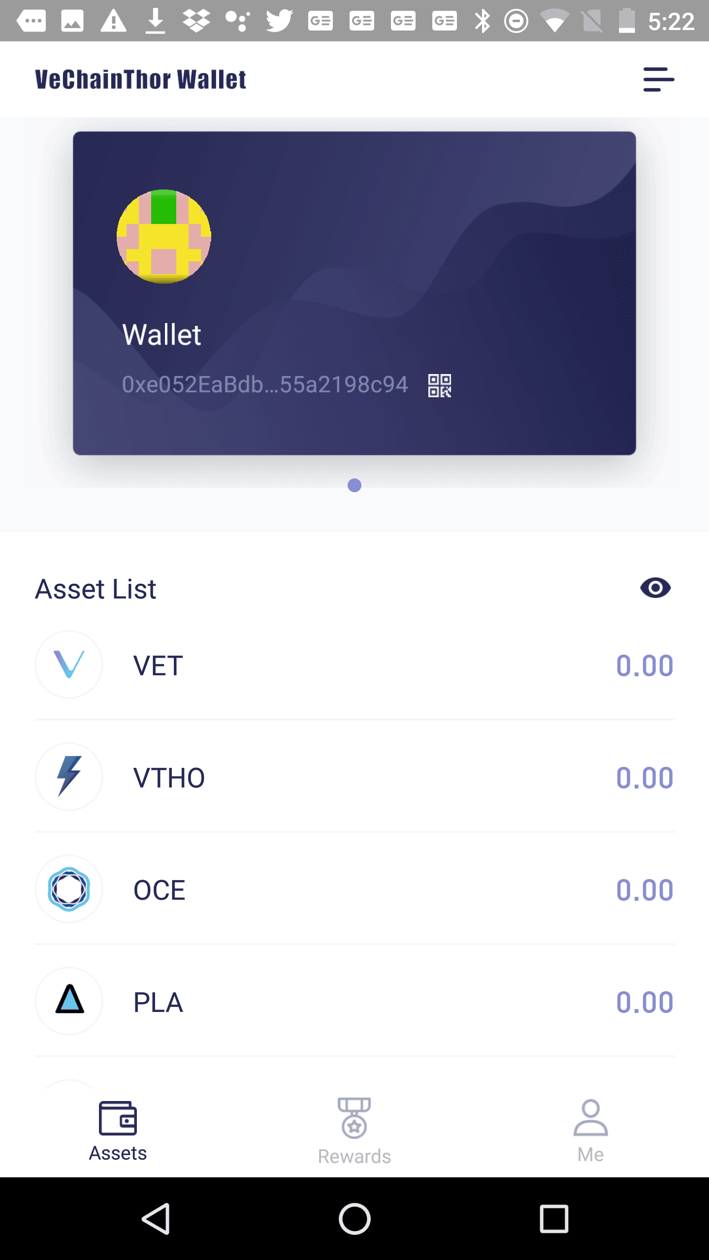 Home screen in the VeChainThor app.