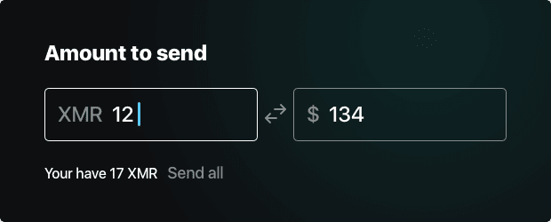 Entering the amount to send