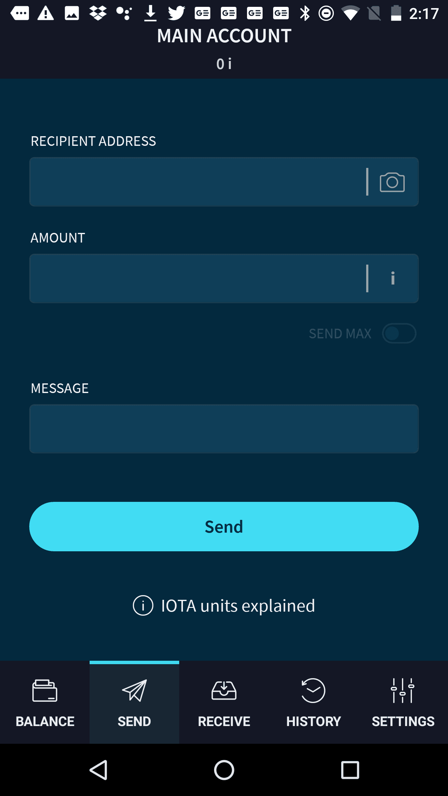 Send screen in the IOTA app.