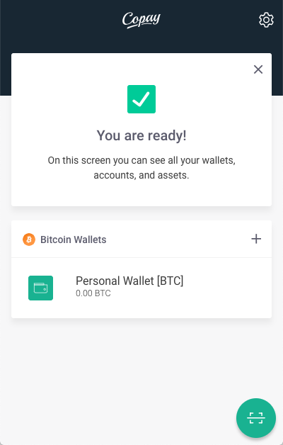 Copay wallet home screen