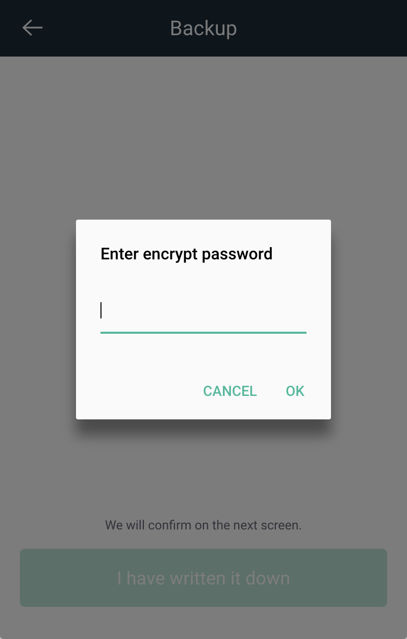 Copay wallet encryption password input